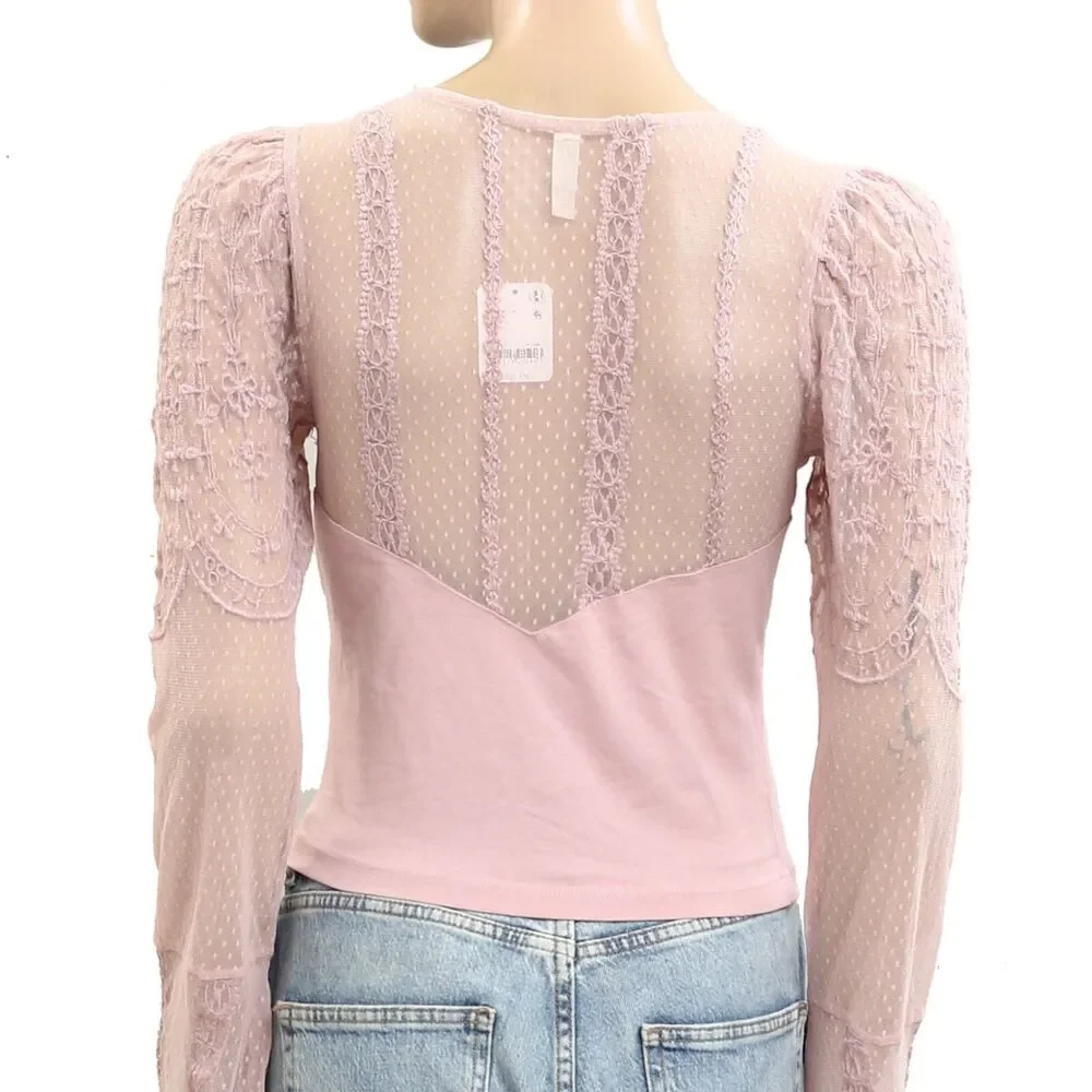 Intimatley Free People Who's That Girl Long-Sleeve Cropped Top Lace M New 280327